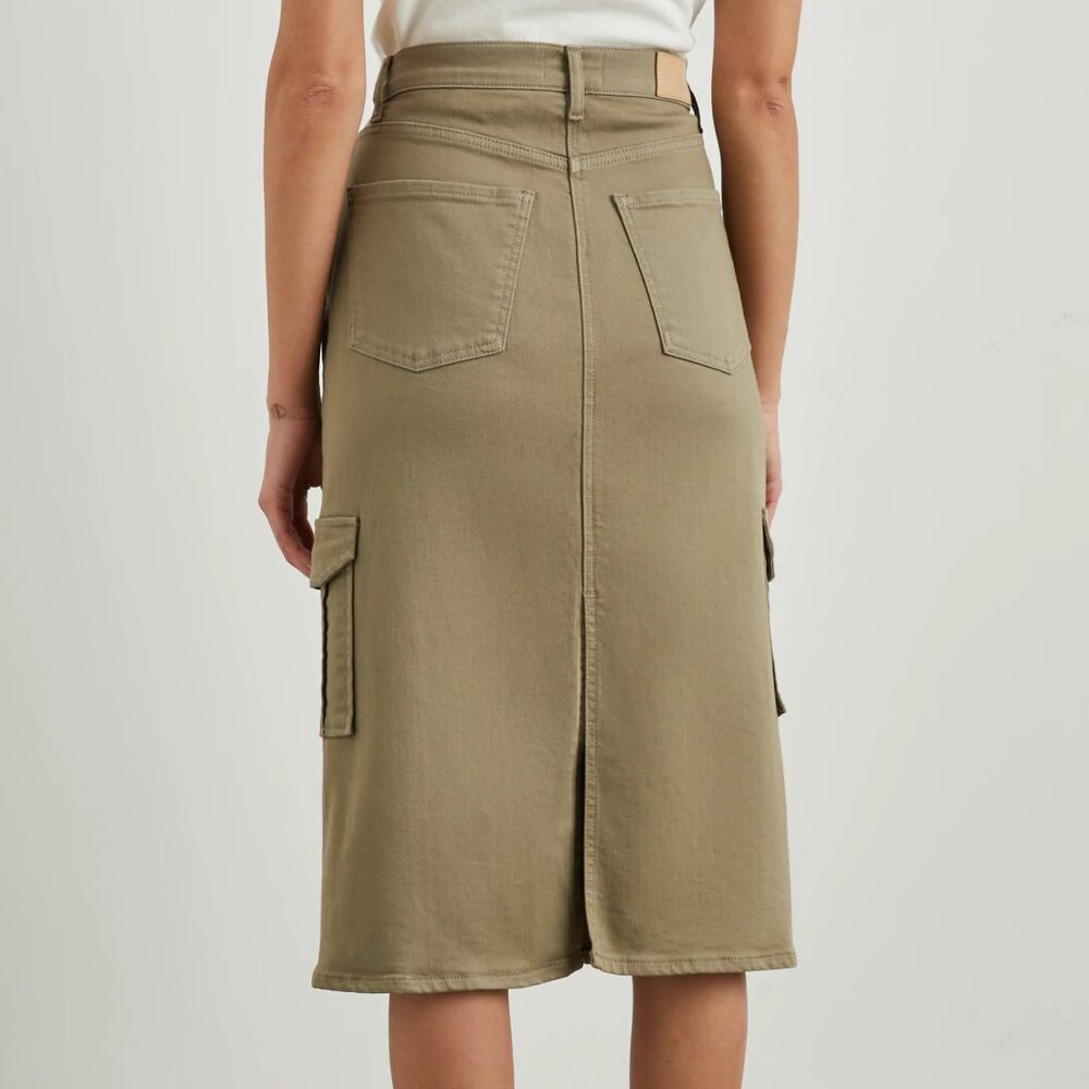Rails Highland Denim Midi Cargo Skirt Washed Olive Cotton Blend Size 31 - Picture 2 of 11